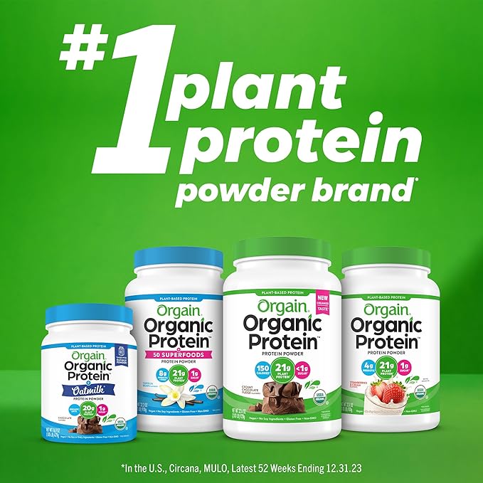 Orgain Organic Vegan Protein Powder, Fruity Cereal - 21g Plant Based Protein, 8g Prebiotic Fiber, Low Net Carb, No Lactose Ingredients, No Added Sugar, Non-GMO, For Shakes & Smoothies, 2.03 lb