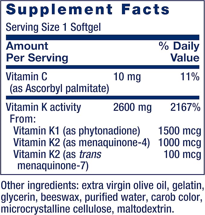 Life Extension Super K, vitamin K1, vitamin K2 mk-7, vitamin K2 mk-4, vitamin C, bone/heart/arterial health, 3-month supply, Gluten-Free, 1 Daily, Non-GMO, 90 softgels
