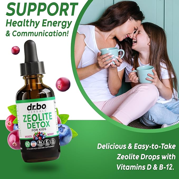 Zeolite Detox for Kids Liquid Drops - Advanced Zeolite for Kids with Vitamins B12 & D, Clinoptilolite Zeolite Detox - Zeolite Kids Gentle Body Daily Detox Cleanse, Focus & Speech Zeolite Drops 2oz
