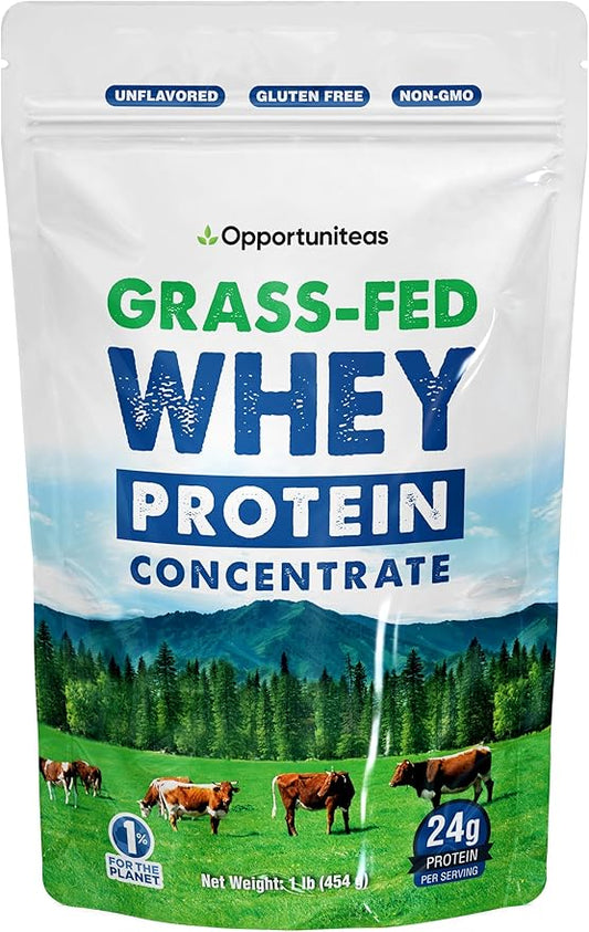 Grass Fed Whey Protein Powder Concentrate - Unflavored & Unsweetened - Pure Protein Supplement for Drink, Smoothie, Shake, Cooking & Baking - Non GMO, Hormone Free & Gluten Free - 1 Pound