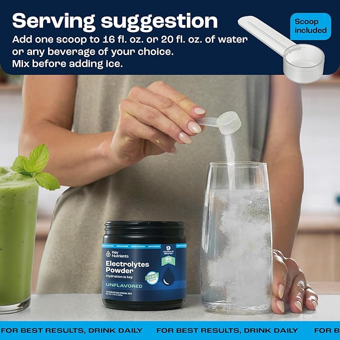 KEY NUTRIENTS Electrolytes Powder No Sugar - Unflavored Electrolyte Powder - Keto Electrolytes Powder - Unflavored Electrolytes - Hydration Powder - 90 Servings, Post Workout & Recovery