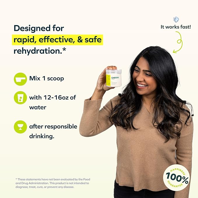 Cheers Hydrate | Oral Rehydration Solution | Electrolytes for Rapid Hydration After Drinking | Lemon Lime Flavor | 24 Servings | Electrolyte Supplement with Sodium, Potassium, Glucose