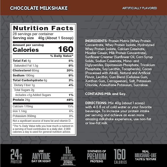 BSN SYNTHA-6 Edge Protein Powder, Chocolate Protein Powder with Hydrolyzed Whey, Micellar Casein, Milk Protein Isolate, Low Sugar, 24g Protein, Chocolate Milkshake, 28 Servings