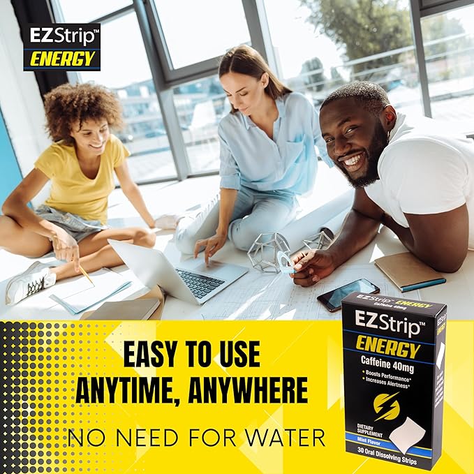 Energy - Energize your Day with 40 mg Caffeine Strips - Energy Supplement for Adults. Mint Flavor. Sugar Free, Gluten Free, Performance Boost. Made in USA in an FDA-Registered Facility - 30 Pk