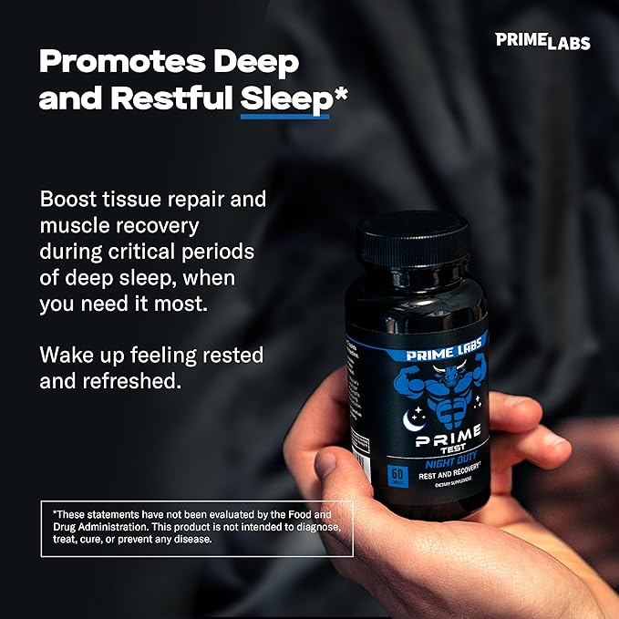 Prime Labs – Prime Test Night Duty – Nighttime Testosterone Booster & Sleep Support – Testosterone Booster for Men – PM Rest & Muscle Recovery Supplements