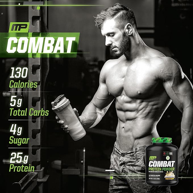 MusclePharm Combat Protein Powder, Banana Cream Flavor, Fuels Muscles for Productive Workouts, 5 Protein Sources including Whey Protein Isolate & Egg Albumin, Gluten Free, 4 lb, 52 Servings