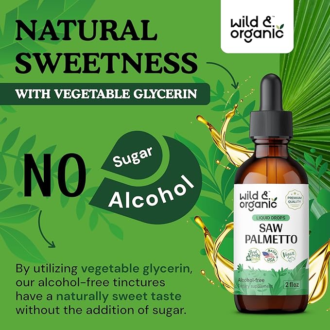 Wild & Organic Saw Palmetto Liquid Drops - Urinary Health w/Saw Palmetto for Men - Alcohol-Free Liquid Saw Palmetto for Urinary Support - Pure Saw Palmetto Supplement - Serenoa Repens - 2 oz
