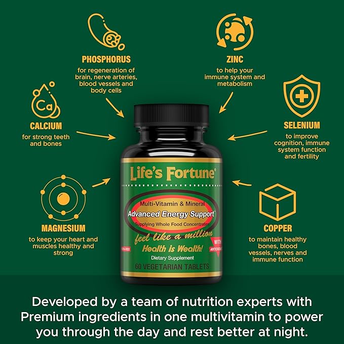 Life's Fortune Multivitamin & Mineral 60 Tablets, All Natural Energy Source Supplying Whole Food Concentrates, Antioxidants, Amino Acids, Enzymes, Trace Minerals & More