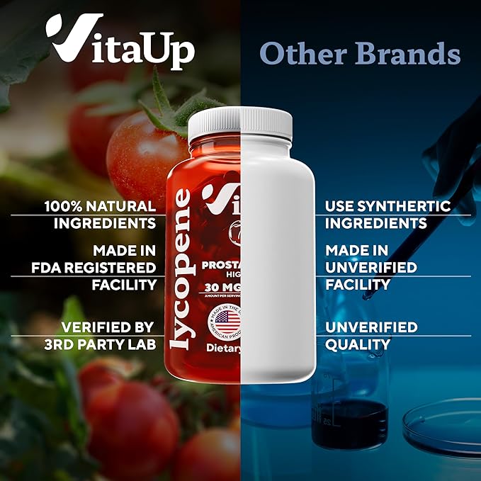 Lycopene Supplement - USA Made Lycopene 30mg - Lycopene Supplements for Men - Prostate Supplements for Men - Lycopene Supplements for Prostate Health, Heart Health & Immune Support - 120 Count