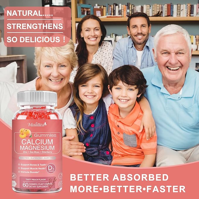 1200mg Calcium Gummies with D3,K2,Zinc - Plant Complex Calcium Magnesium Supplement with Glycinate,Potassium,Vitamin C &Whole Natural Food for Bone & Immune Support- 120 Chewable Gummy Sugar-Free