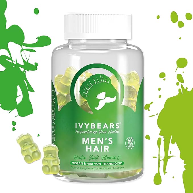 Men’s Hair Vitamins Gummies | Biotin, Folic Acid, & Zinc | Nourishing Hair, Skin & Nails | Salon-Quality Vegan Hair Care | 100% Vitamin Boost