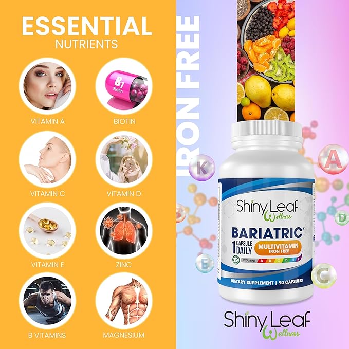 Bariatric Multivitamin Iron-Free Capsules Calcium Citrate Chewable Strawberry Flavor - for Post Bariatric Surgery Including Gastric Bypass and Sleeve (3 Month)