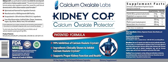 Kidney COP Calcium Oxalate Protector 120 Capsules, Patented Kidney Support for Calcium Oxalate Crystals, Helps Stops Recurrence of Stones, Stronger Than Chanca Piedra Stone Breaker Supplements 6 Pack