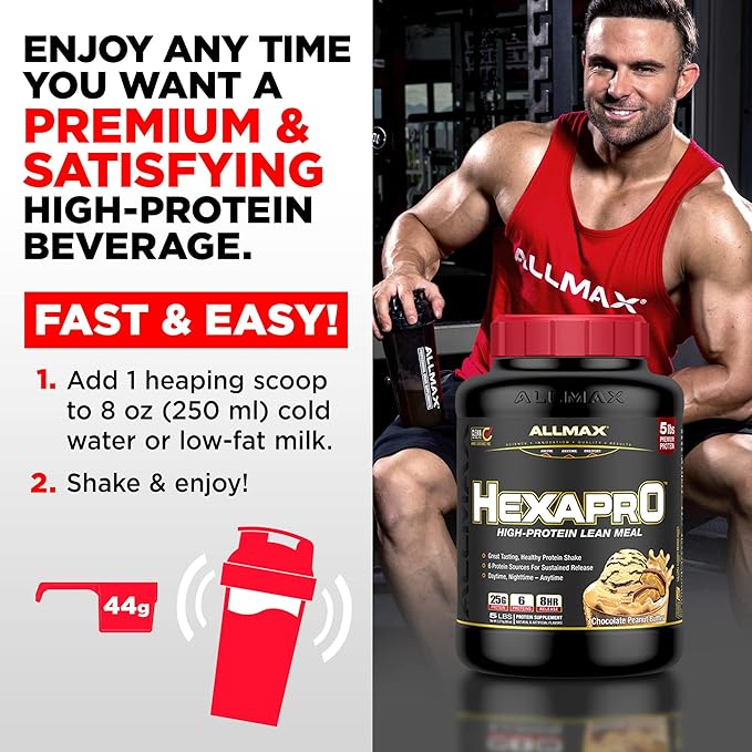 ALLMAX HEXAPRO, Cookies & Cream - 2 lb - 25 Grams of Protein Per Serving - 8-Hour Sustained Release - Zero Sugar - 21 Servings