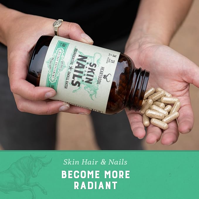 HEART & SOIL - Skin, Hair & Nails Supplement - Hair Skin and Nails Vitamins - Enriched with Biotin, Collagen, Vitamins A & E, Riboflavin, Elastin & More - 180 Capsules