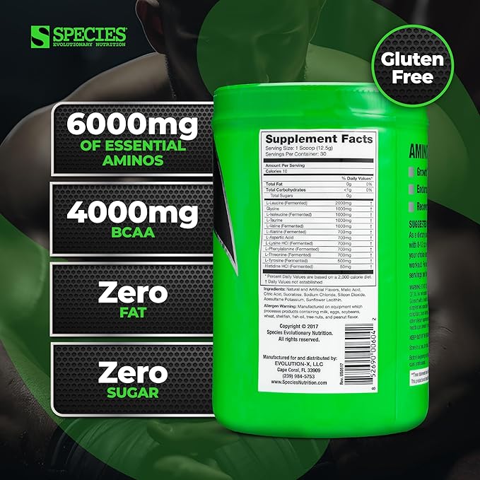Species Nutrition Amino Evolved EAA & BCAA Powder, Fermented Amino Acids, Branched Chain Amino Acid Muscle Recovery & Endurance, Pre & Post Workout Supplement (Blue Raspberry, 30 Servings)