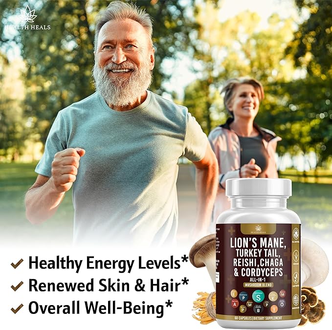 Mushroom Supplement with Turkey Tail 2000mg Reishi 1000mg Cordyceps Chaga 1000mg with Marshmallow Root - 60 Count