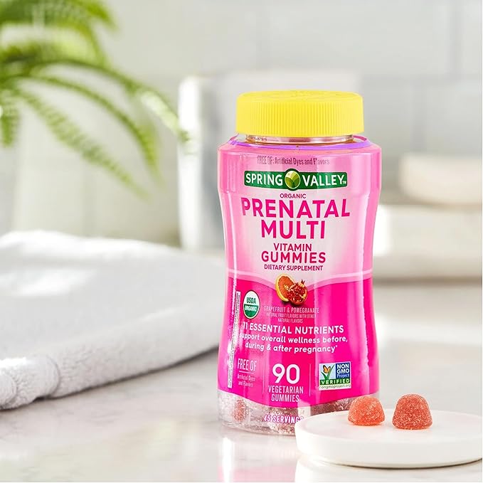 Prenatal Multivitamin Gummies, 90 Count | Non-GMO, Grapefruit & Pomegranate Flavor, 11 Essential Vitamins & Minerals, Including Vitamins A, B12, C, D, E, Niacin, Biotin, Zinc & Folate, Gluten-Free