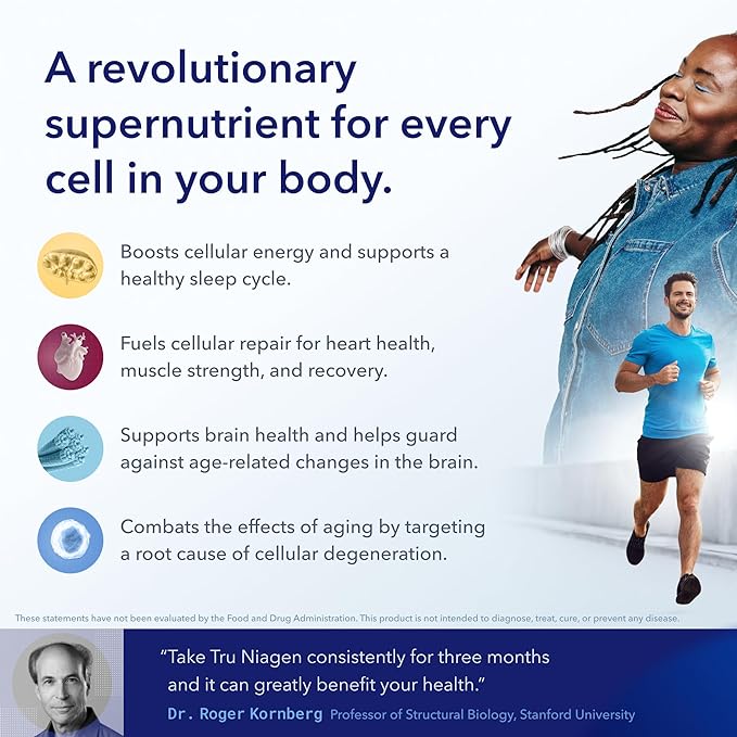 TRU NIAGEN Patented NAD+ Supplement for Anti Aging and Cell Regeneration, 300 mg Niagen, 30 Servings | Supports Cellular Energy, Brain, Muscle | Nicotinamide Riboside (NR) Take 1 Daily | 1 Bottle