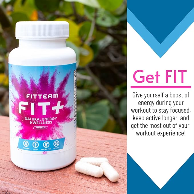 FIT Plus Organic Energy and Wellness Capsules - Organic Energy Vitamin Supplements - Mental Focus, Energy, and Metabolism Boost - Mood Support and Antioxidants - 60 Count Capsules