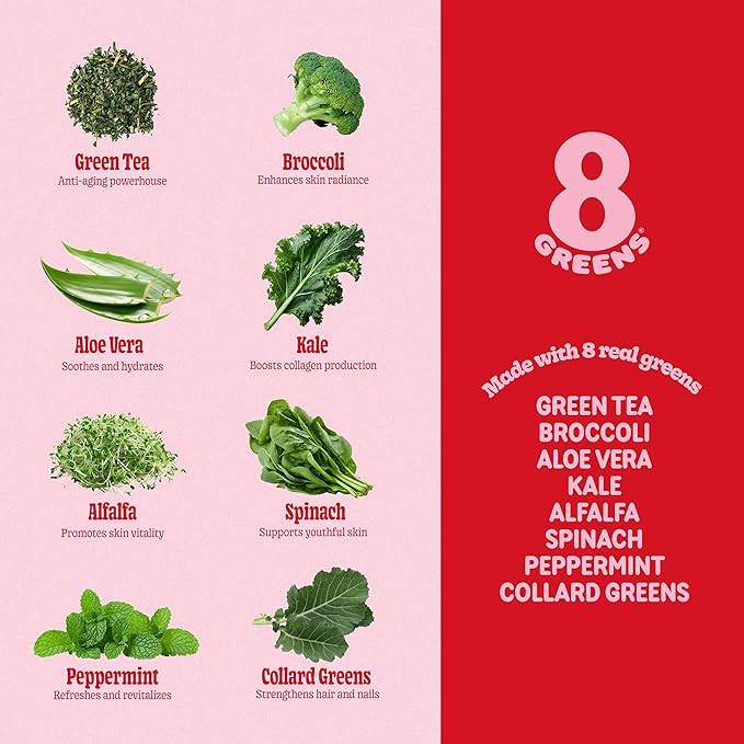8Greens Supergreens Beauty Gummies with Collagen & Biotin | Super Greens Powder Superfood Gummy for Healthy Skin, Hair, Nails, Glow, and Firmness, Superfood Booster, Strawberry Flavored, 150 Count