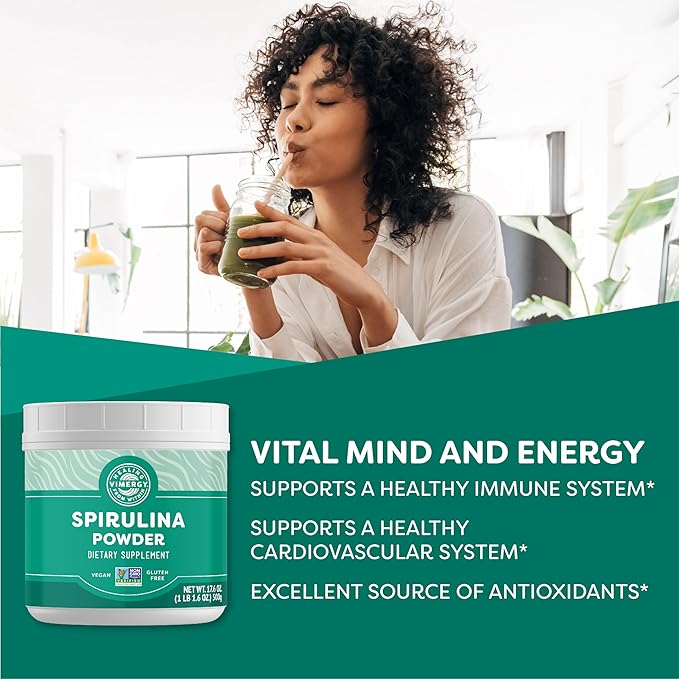 Vimergy Natural Spirulina Powder, 166 Servings – Value Size – Greens Powder – Nutrient Dense Blue-Green Algae Superfood for Smoothies & Juices – Immune Support - Non-GMO, Gluten-Free, Vegan & Paleo