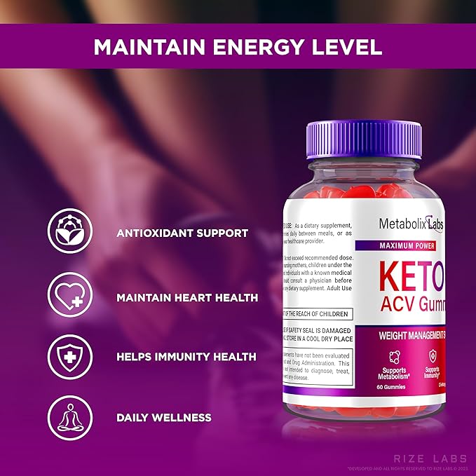 '- Metabolix Labs Keto Plus ACV Gummies - Weight Management Support Apple Cider Vinegar Supplement (60 Gummies)