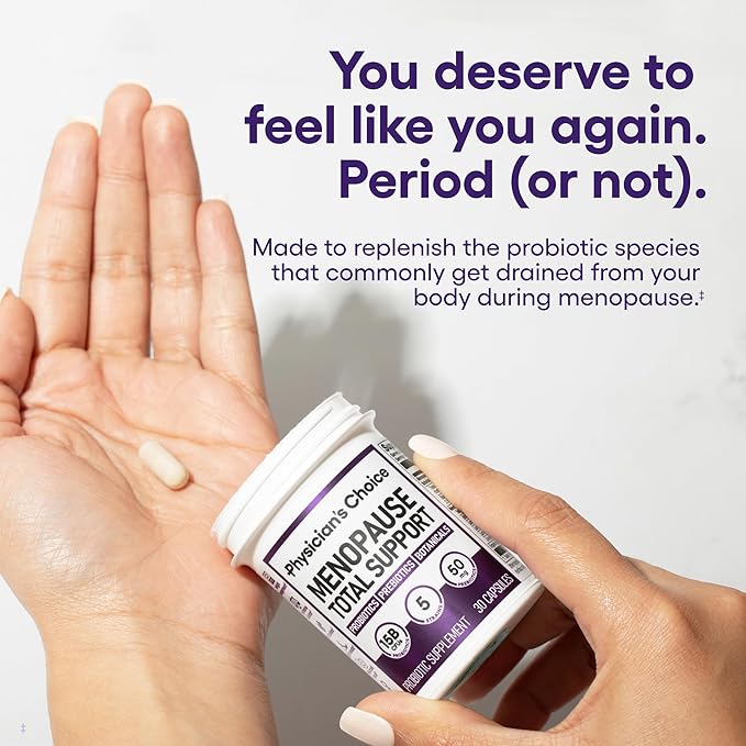 Physician's CHOICE Menopause Probiotic Supplement for Women - Supports Hormone Balance, Hot Flashes, Night Sweats, Weight Management, Bloating & Gut Health - with Black Cohosh, Resveratrol+ - 30ct