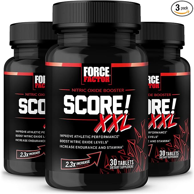 FORCE FACTOR Score! XXL, 3-Pack, Nitric Oxide Booster Supplement for Men with L-Citrulline, Black Maca, & Tribulus to Improve Athletic Performance, Increase Stamina, & Support Blood Flow, 90 Tablets