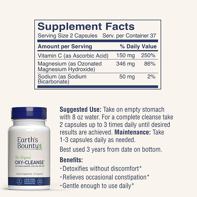 Earth's Bounty Oxy-Cleanse Colon Conditioner - Gentle Colon Cleanse for Digestive Wellness - Constipation Relief - Natural Colon Detox - 75 Capsules - 2-Pack