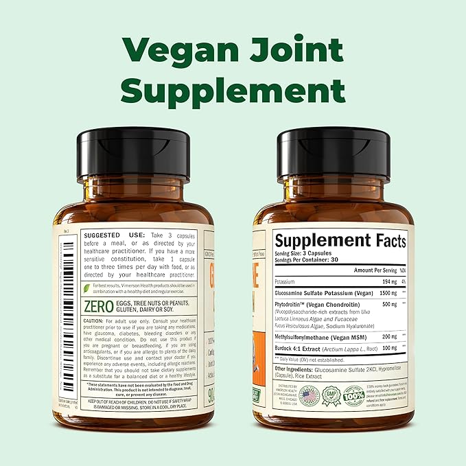 Vegan Glucosamine Chondroitin MSM - 100% Vegan Joint Support Supplement for Women & Men with Burdock and Glucosamine Sulfate 1500 mg. Used for Cartilage and Joint Health and Flexibility - 2 Pack