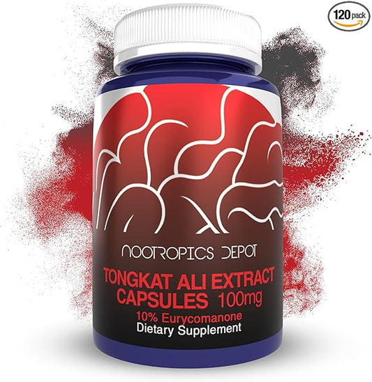 Nootropics Depot Tongkat Ali Extract Capsules | 100mg | 120 Count | 10% Eurycomanone by HPTLC | Eurycoma longifolia Root Extract