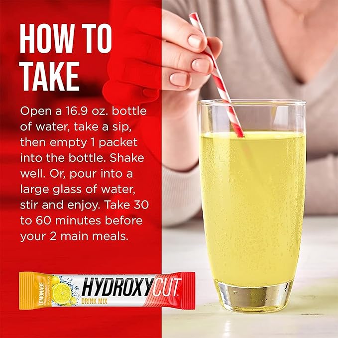 Hydroxycut Drink Mix, Lemonade - 21 Travel-Size Packets - Zero Calories or Sugar - Boost Metabolism, Burn Calories, Increase Energy - For Women & Men