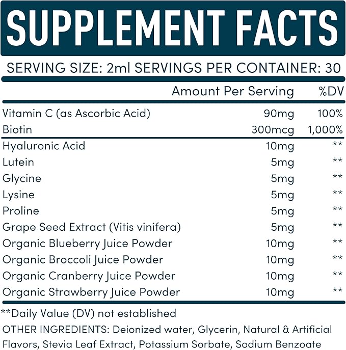 Vegan Collagen Builder Liquid Supplement - Collagen Booster with Vitamin C, Biotin, Hyaluronic Acid & Amino Acids - Vegetarian Collagen for Women, Organic Fruit & Vegetable Blend - 60ml, 30 Day