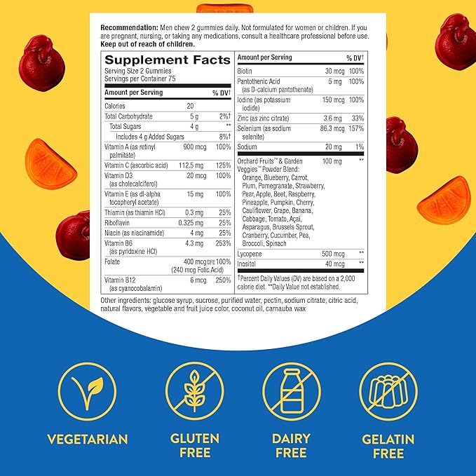 Nature's Way Alive! Men's Daily Gummy Multivitamin, Supports Energy Metabolism & Muscle Function*, B-Vitamins, Gluten-Free, Vegetarian, Fruit Flavored, 150 Gummies (Packaging May Vary)
