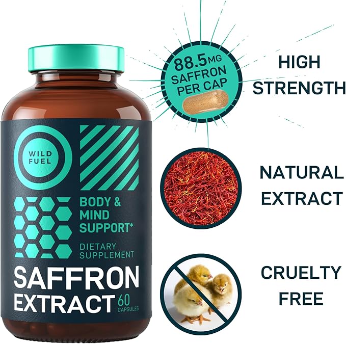 Saffron Supplements for Women and Men - 88.5mg Pure Saffron Extract - Antioxidant, Eye Health, Energy Support and Mood Booster - Vegan, Made in USA, 60 Organic Saffron Capsules Once Daily