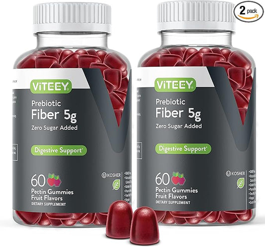Prebiotic Fiber Gummies for Adults, 5g - Zero Sugar Added - Fiber Supplement Gummies for Digestive Health Regularity & Natural Weight Support - Vegan, Gelatin Free - Chewable Fruit Flavored Gummy