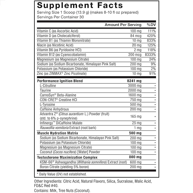 Force Factor Test X180 Pre-Workout Powder & Energy Supplement, Boost Focus & Endurance, Build Muscle & Strength, Nitric Oxide Supplement with Ashwagandaha & L-Citrulline, Blue Raspberry, 30 Servings