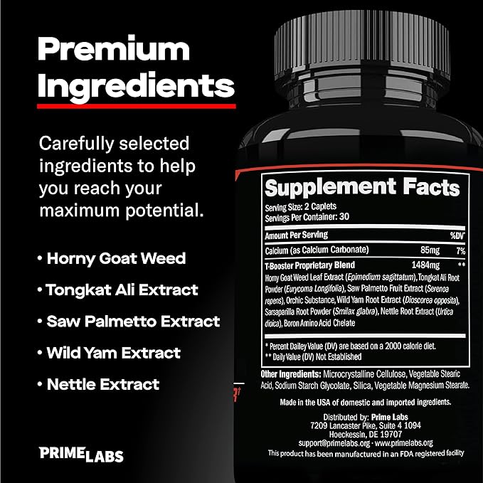 Prime Labs - Men's Testosterone Booster (2 Pack) - Stamina, Endurance, & Strength Booster - 120 Caplets