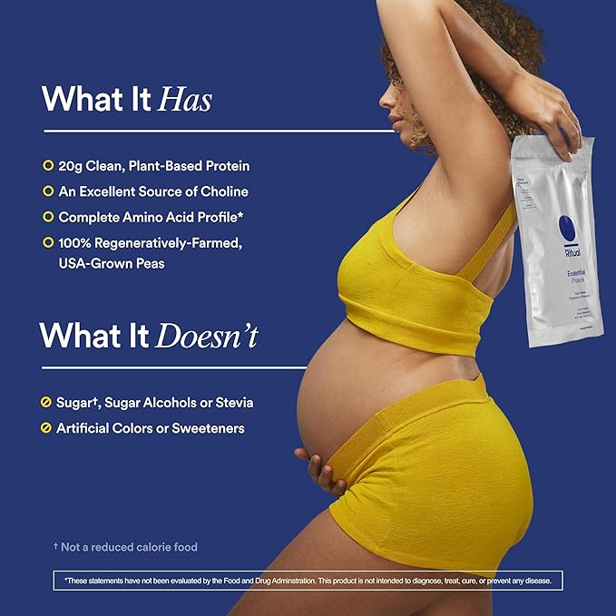 Ritual Prenatal Vegan Protein Powder: Choline to Support Prenatal, Postpartum, & Lactation, 20g Organic Pea Protein from Regenerative Farms in USA, Gluten Free, Plant Based, Sugar Free†, Vanilla, 1Lbs