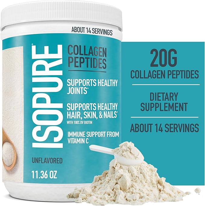 Bundle of Isopure Unflavored Whey Protein Isolate, 25g Protein, Zero Carb, 16 Servings, 1 Pound (Packaging May Vary) + Collagen Peptides Powder, 14 Servings, Unflavored, with Vitamin C, with Biotin