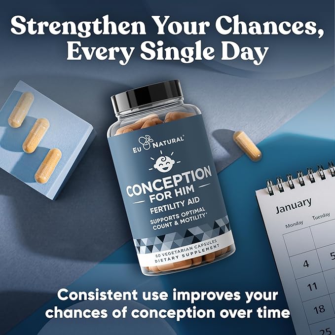 Conception For Him – Fertility Supplements for Men, Male Fertility Support & Prenatal – Optimal Sperm Count, Motility Strength – Ashwagandha, Folate Folic Acid, Magnesium, Zinc – 120 Veg Soft Capsules