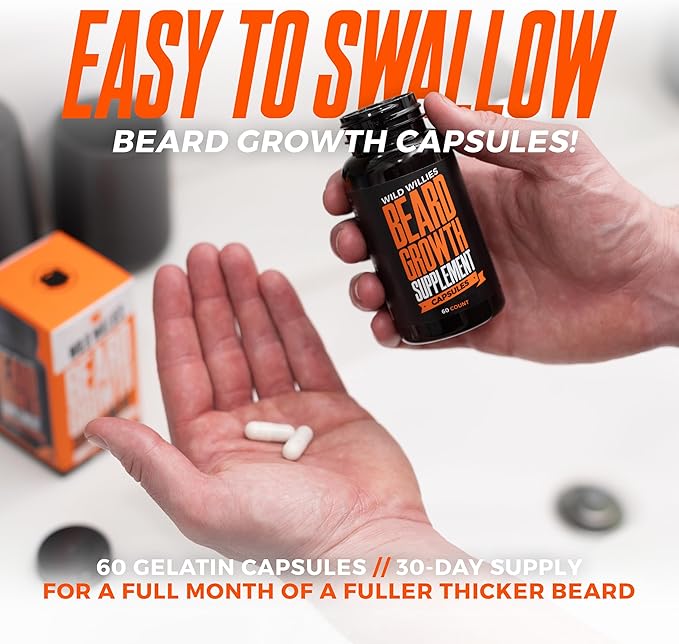 Wild Willies Beard Growth Vitamins Supplement Beard Growth Pills for Fuller & Thicker Beard, Formulated with Biositol Complex & 19 Hair Grooming Nutrients - 60 Capsules