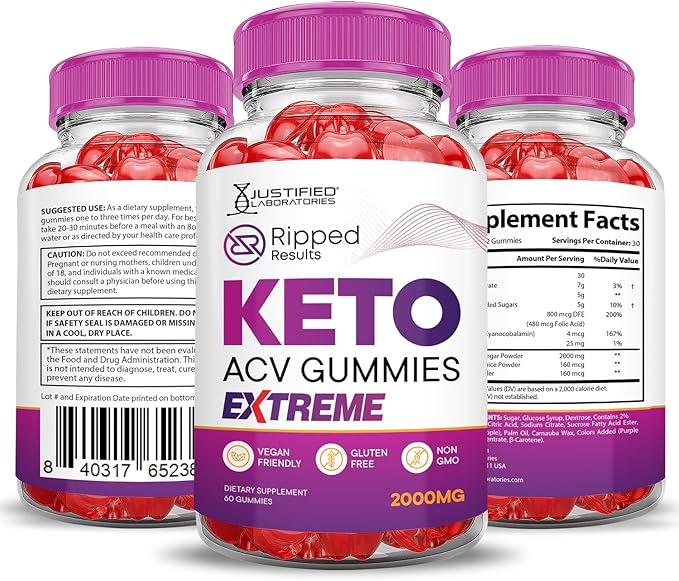 (5 Pack) Ripped Results Keto ACV Gummies Extreme 2000MG Ripped Results Keto Gummies Apple Cider Vinegar Formulated with Pomegranate Beet Juice Powder B12 Vegan Non GMO 300 Gummys
