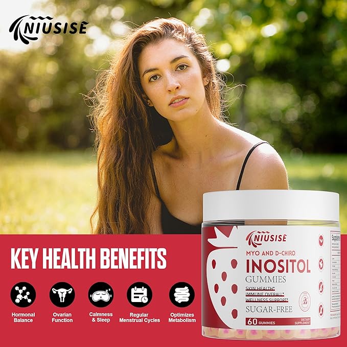 Inositol Gummies, Inositol Supplement with Myo-Inositol & D-Chiro Inositol + Vitamin D3, Ideal 40:1 Ratio, with Magnesium Glycinate 400mg, Supports Regular Cycle for Women, Vegan, 2 Pack
