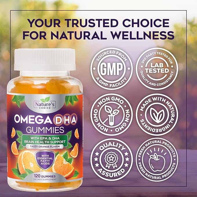 Omega 3 Fish Oil Gummies - Triple Strength Omega 3 Gummy Vitamins, High Absorption EPA & DHA Fatty Acids, for Heart Health & Brain Support, Nature's Fish Oil Supplement, Orange Flavor - 120 Gummies