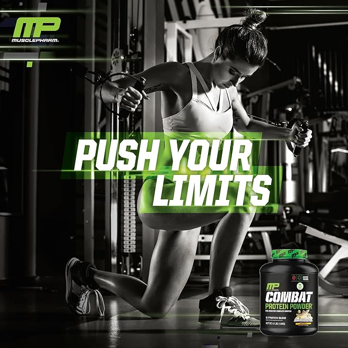 MusclePharm Combat Protein Powder, Banana Cream Flavor, Fuels Muscles for Productive Workouts, 5 Protein Sources including Whey Protein Isolate & Egg Albumin, Gluten Free, 4 lb, 52 Servings