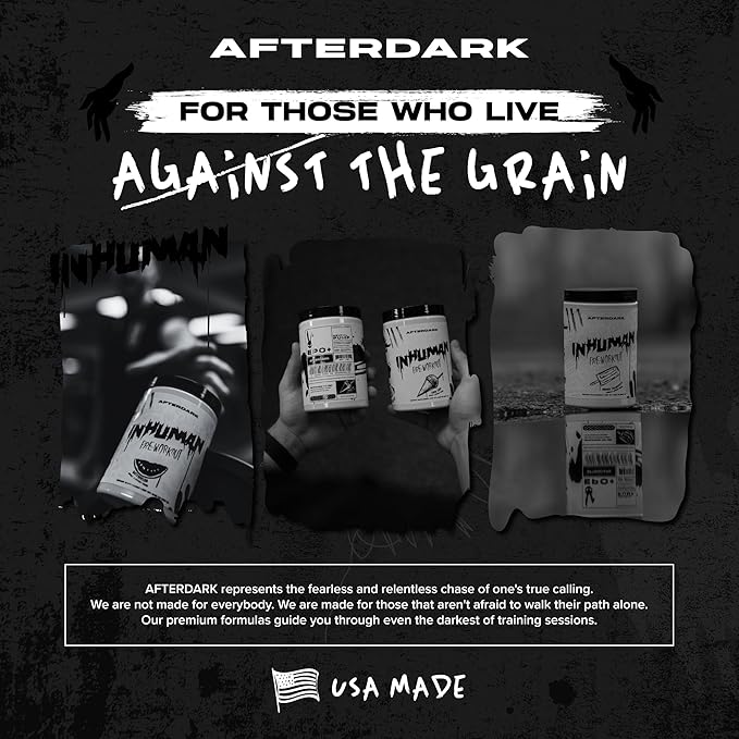 AFTERDARK INHUMAN Pre-Workout Powder, Enhanced Mind-Muscle Connection, Sustained Energy, Potent Nootropic Blend, Vegan, Gluten-Free, Soy-Free, 400mg Caffeine, No Crash, Candy Rope