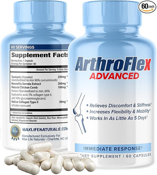 Advanced Joint Support Supplement for Men & Women - Joint Health Supplement - Flexibility & Strength - Discomfort Relief - 60 Servings with Type II Collagen, Turmeric Curcumin, Boswellia Serrata