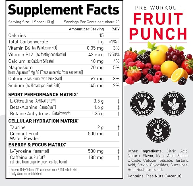 Kaged Pre-Kaged Sport Pre Workout Powder | Fruit Punch | Energy Supplement for Endurance | Cardio, Weightlifting Sports Drink | 20 Servings